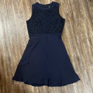 NWT Ann Taylor Petite Navy Embroidered Lace Flare Dress